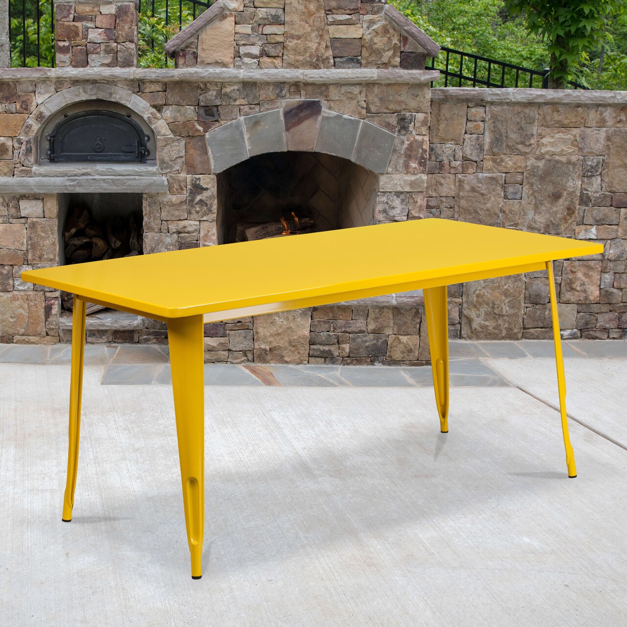 Emma and Oliver Commercial 31.5" x 63" Rectangular Colorful Metal Indoor-Outdoor Dining Table
